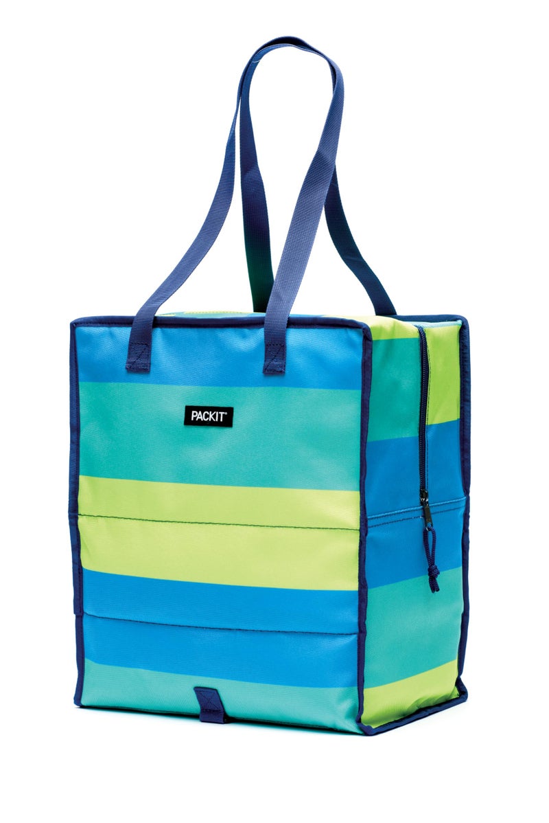PackIt Freezable Grocery Shopping Bag with Zip Closure, Fresh Stripe - Image 2