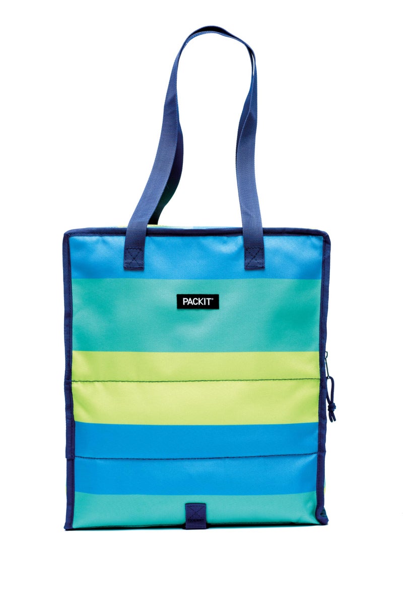 PackIt Freezable Grocery Shopping Bag with Zip Closure, Fresh Stripe - Image 1