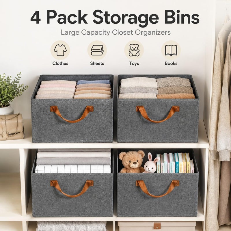 MIANQI Storage Bins 4 Pack Foldable Closet Organizer | Large capacity boxes for clothes sheets toys books shelves bedroom wardrobe and nursery organisation - Image 2