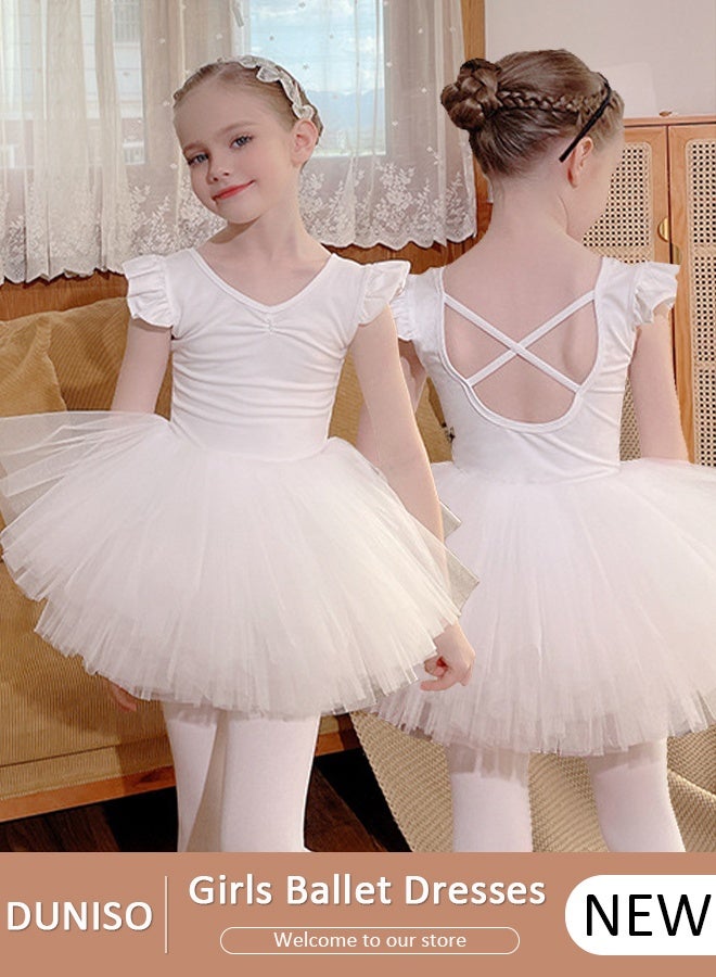 DUNISO فساتين الباليه للفتيات ثياب مع تنورة فستان رقص راقصة الباليه توتو الزي القطن فستان الباليه تنورة صغيرة تنورة الأميرة فساتين ملابس الرقص لفتاة صغيرة بأكمام قصيرة - Image 1