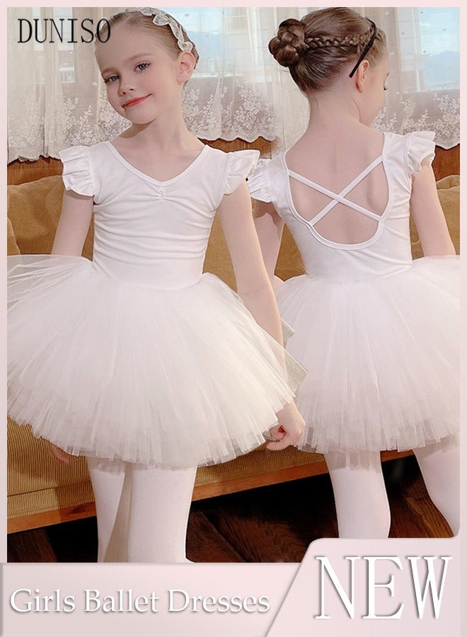 DUNISO Girls Ballet Dresses Leotards with Skirt Dance Dress Ballerina Tutu Outfit Cotton Dress Ballet Skirt Mini Skirt Princess Dresses Dance Wear Clothes for Little Girl with Short sleeve  - Image 1