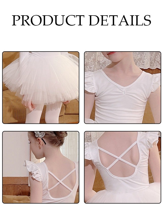 DUNISO Girls Ballet Dresses Leotards with Skirt Dance Dress Ballerina Tutu Outfit Cotton Dress Ballet Skirt Mini Skirt Princess Dresses Dance Wear Clothes for Little Girl with Short sleeve  - Image 3