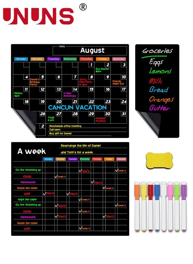 UNUNS - 12-Piece Magnetic Weekly Monthly Planner Calendar Board Set,Reusable Monthly Calendar With Neon Bright Liquid Chalk Markers - Image 1