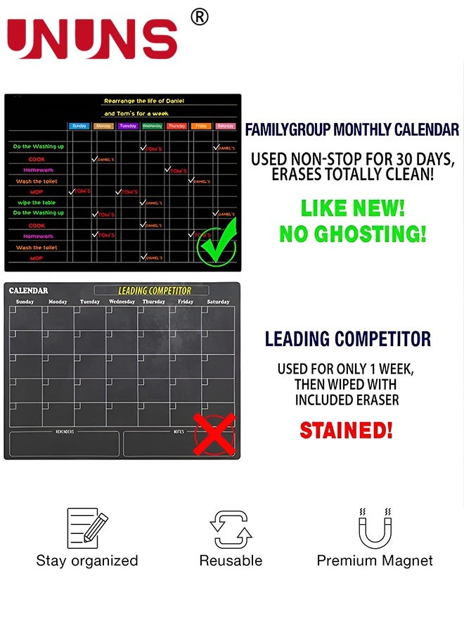 UNUNS - 12-Piece Magnetic Weekly Monthly Planner Calendar Board Set,Reusable Monthly Calendar With Neon Bright Liquid Chalk Markers - Image 1