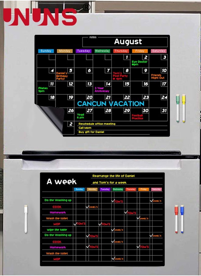 UNUNS - 12-Piece Magnetic Weekly Monthly Planner Calendar Board Set,Reusable Monthly Calendar With Neon Bright Liquid Chalk Markers - Image 1