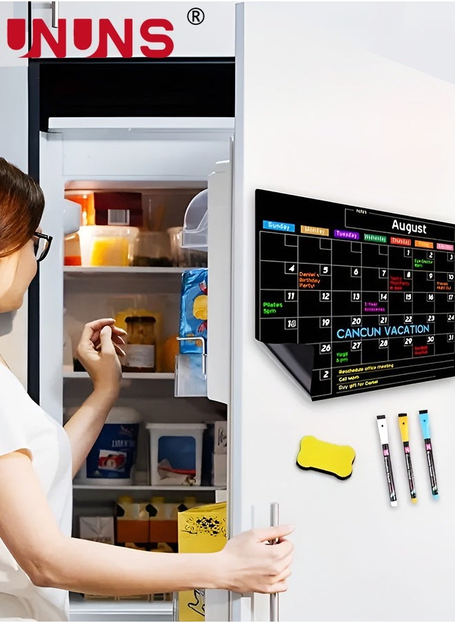 UNUNS - 12-Piece Magnetic Weekly Monthly Planner Calendar Board Set,Reusable Monthly Calendar With Neon Bright Liquid Chalk Markers - Image 1