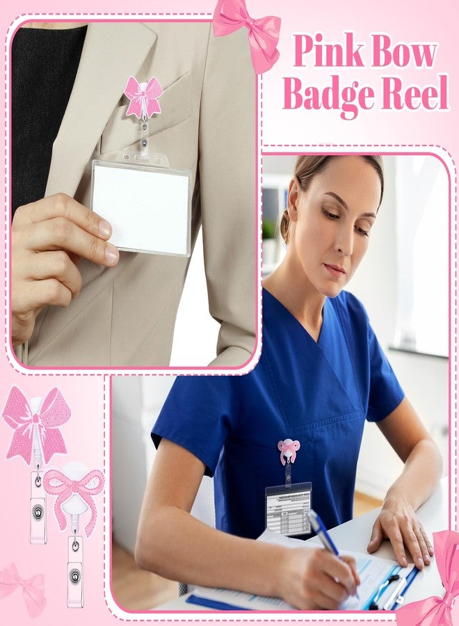 Knitgrip 8 Pcs Cute Bow Badge Reel Coquette Pink Retractable Badge Reel for ID Card Alligator Clip Accessories for Nurse Medical Worker Office School Teacher(Bow Theme,Embroidered Cloth) - Image 5