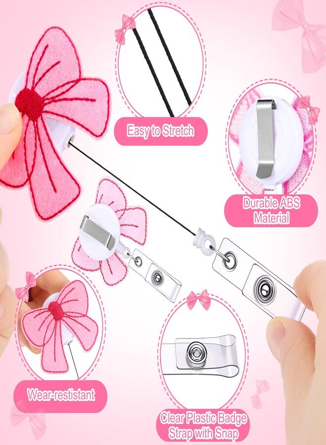 Knitgrip 8 Pcs Cute Bow Badge Reel Coquette Pink Retractable Badge Reel for ID Card Alligator Clip Accessories for Nurse Medical Worker Office School Teacher(Bow Theme,Embroidered Cloth) - Image 3