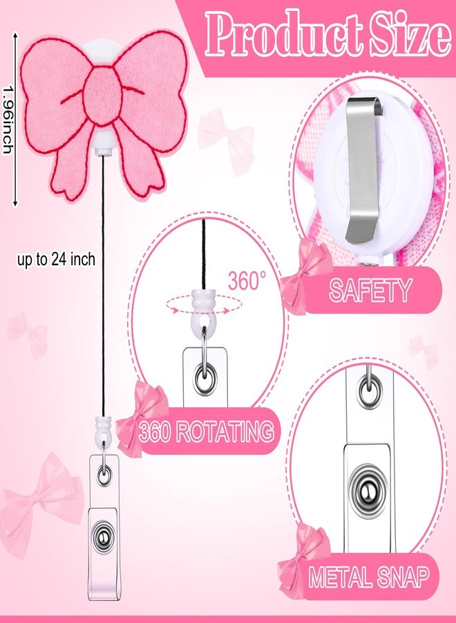 Knitgrip 8 Pcs Cute Bow Badge Reel Coquette Pink Retractable Badge Reel for ID Card Alligator Clip Accessories for Nurse Medical Worker Office School Teacher(Bow Theme,Embroidered Cloth) - Image 2