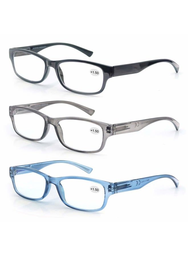 MODFANS Set of Mixed Colors of Reading Glasses with Spring Hinges Vintage Quality Comfort for Men and Women, 3 Pack Mix Color, Medium - Image 1