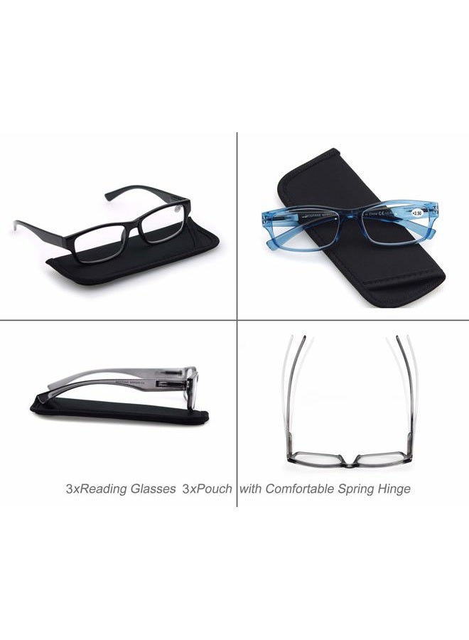 MODFANS Set of Mixed Colors of Reading Glasses with Spring Hinges Vintage Quality Comfort for Men and Women, 3 Pack Mix Color, Medium - Image 5