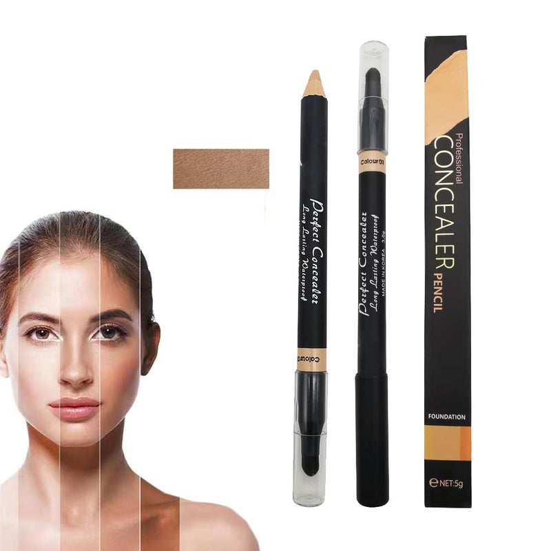 AKARY Face Full Range of Concealers Pencil for Face, 2 in 1 Dual-Sided Eyebrow Face Concealer Crayon Highlighter Stick, Professional Waterproof Foundation Concealer for Eye Dark Circles, Acne Marks, Concealer Pencil with Brush for Men and Women (#1 Soft skin tone) - Image 1