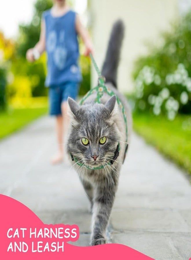 KittuPet طقم حزام ومقود للقطط من KittuPet مع شريط عاكس، حزام مانع للهروب مع مقود، حزام للقطط للاستخدام الداخلي والخارجي، حزام سهل الارتداء للقطط الصغيرة، لون أخضر - Image 4
