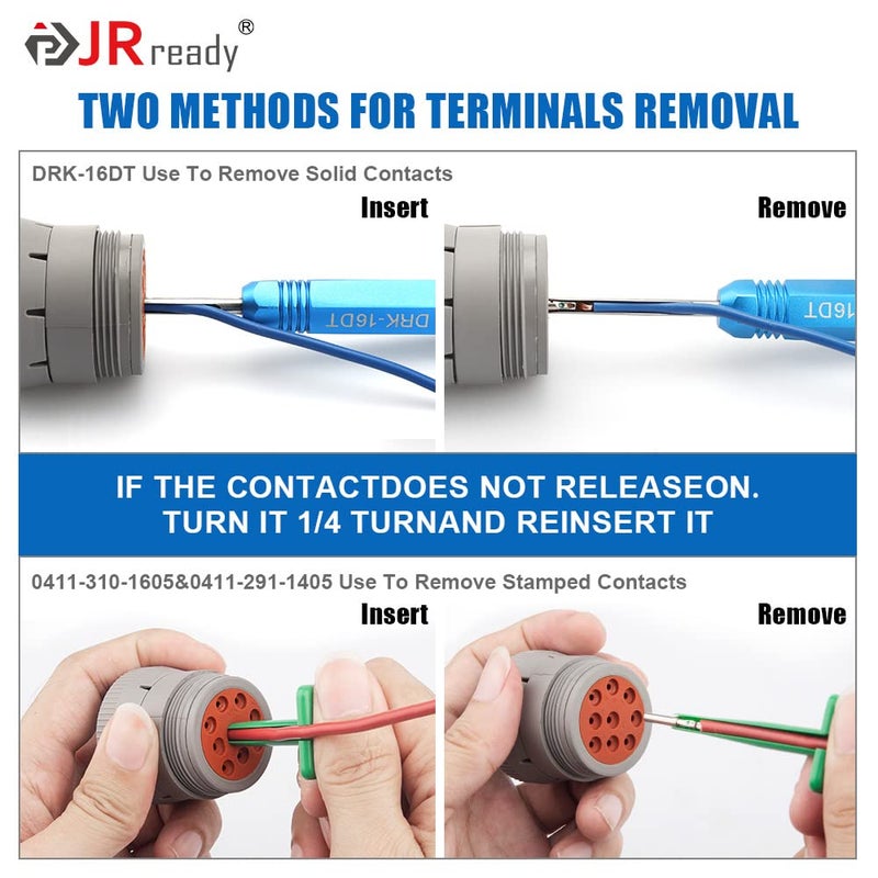 JRready ST5236 Deutsch Pin Extractor Tool for 16#12#20# Solid/Stamped Contacts 10-22 AWG, Terminal Removal Tool Kit with Steel DRK-RT1 for Deutsch DT,DTM,DTP Series Connector 13PCS - Image 5