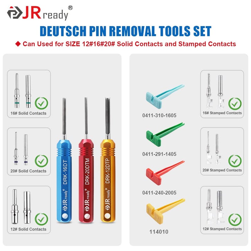 JRready ST5236 Deutsch Pin Extractor Tool for 16#12#20# Solid/Stamped Contacts 10-22 AWG, Terminal Removal Tool Kit with Steel DRK-RT1 for Deutsch DT,DTM,DTP Series Connector 13PCS - Image 3