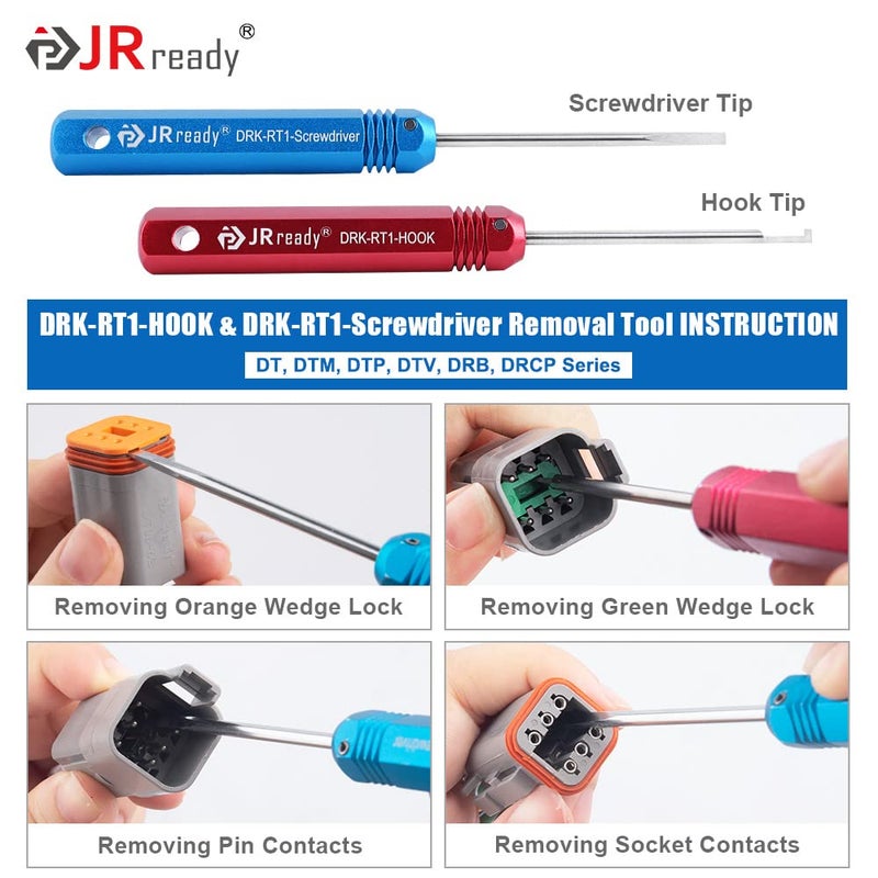 JRready ST5236 Deutsch Pin Extractor Tool for 16#12#20# Solid/Stamped Contacts 10-22 AWG, Terminal Removal Tool Kit with Steel DRK-RT1 for Deutsch DT,DTM,DTP Series Connector 13PCS - Image 4