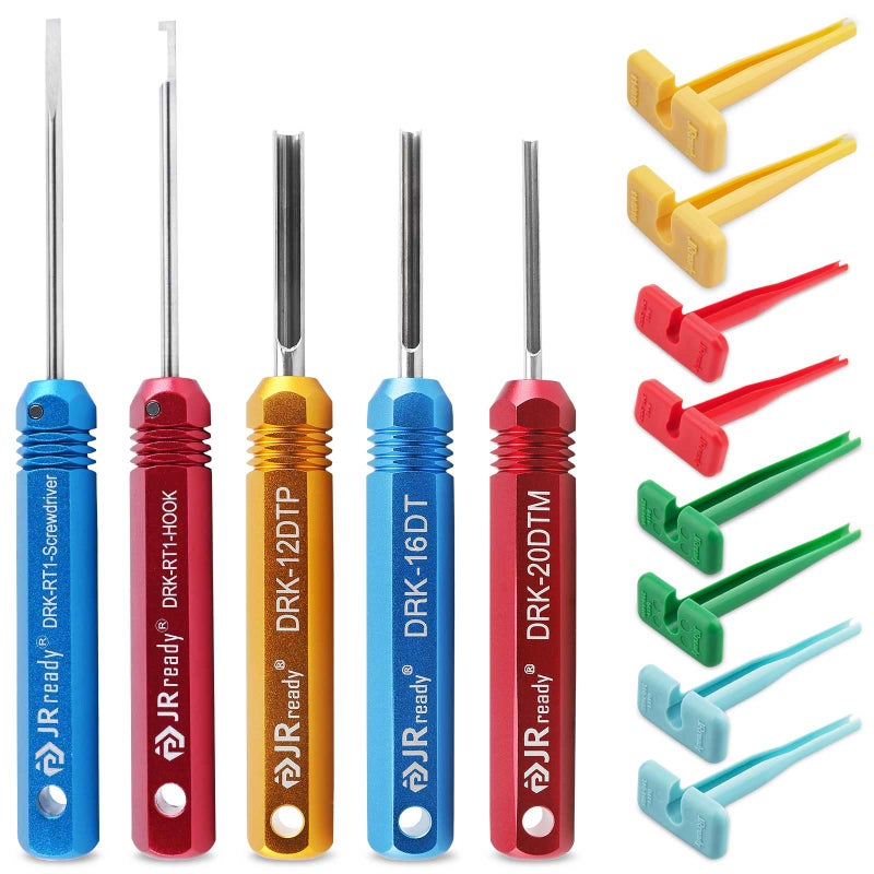 JRready ST5236 Deutsch Pin Extractor Tool for 16#12#20# Solid/Stamped Contacts 10-22 AWG, Terminal Removal Tool Kit with Steel DRK-RT1 for Deutsch DT,DTM,DTP Series Connector 13PCS - Image 1
