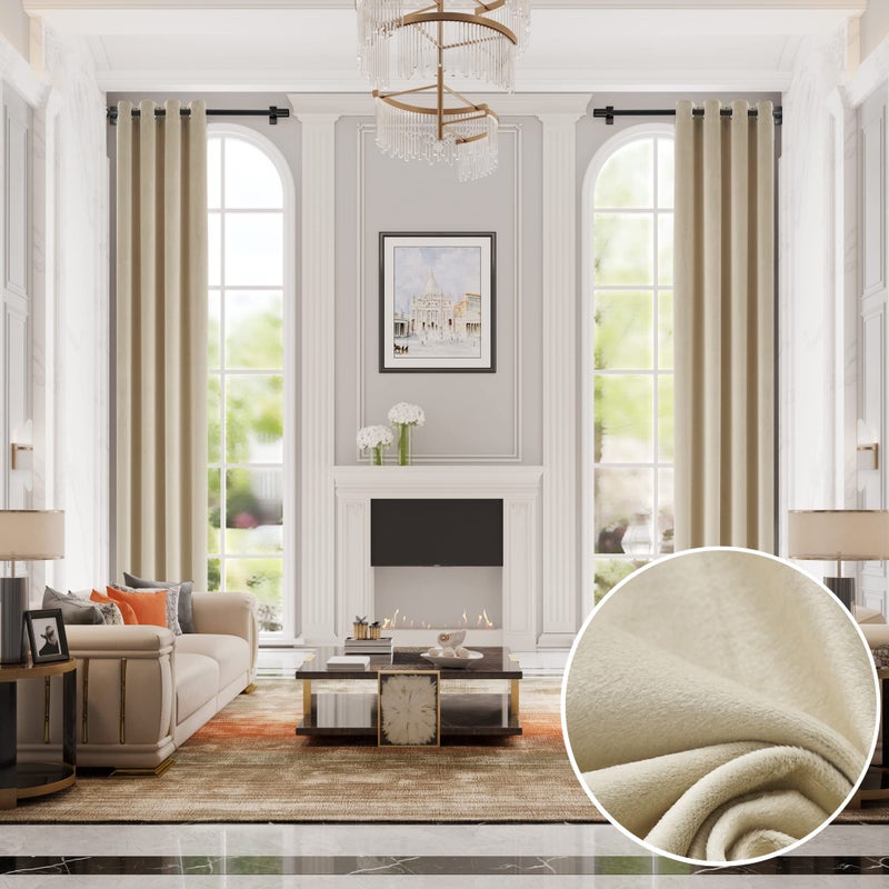 MASWOND MASWOND Extra Long Velvet Curtains 240 inch  Room Darkening Thermal Insulated Solid Color Drape 2 Story Curtain for High Living Room 52 x 240 inches 1 Panel Beige 