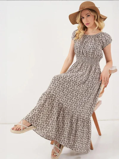 BIG DART BDART Floral A-Form Maxi Dress with Elastic Details