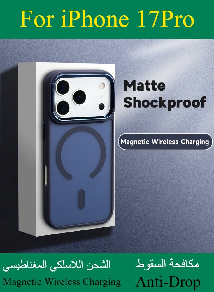 Dili Apple Dark Blue  Case iPhone 17 Pro Magnetic Wireless Charging Phone Case Matte Translucent Hard Acrylic Back Shockproof Armor Camera Lens Protection Cover - Image 1
