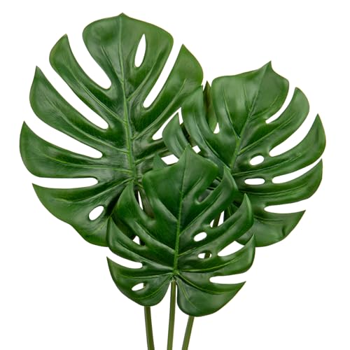 DILATATA 3 Pack Artificial Monstera Leaves with Long Stem for Vase Fake Tropical Plants Palm Leaves Realistic Philo Turtle Leaves for Home Wedding Party Decor - Image 1