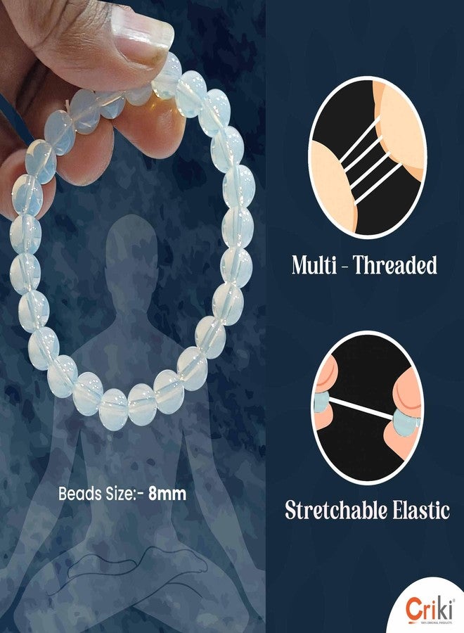 CRIKI Opalite Bracelet for Women and Men Original Certified - White Opal Stone Bracelet for Protection, Calmness, Sleep, Confidence & Emotional Healing - 8MM Beads - Image 3