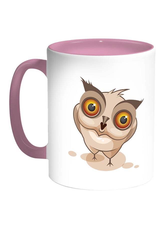 Owl Printed Coffee Mug White/Pink 11ounce