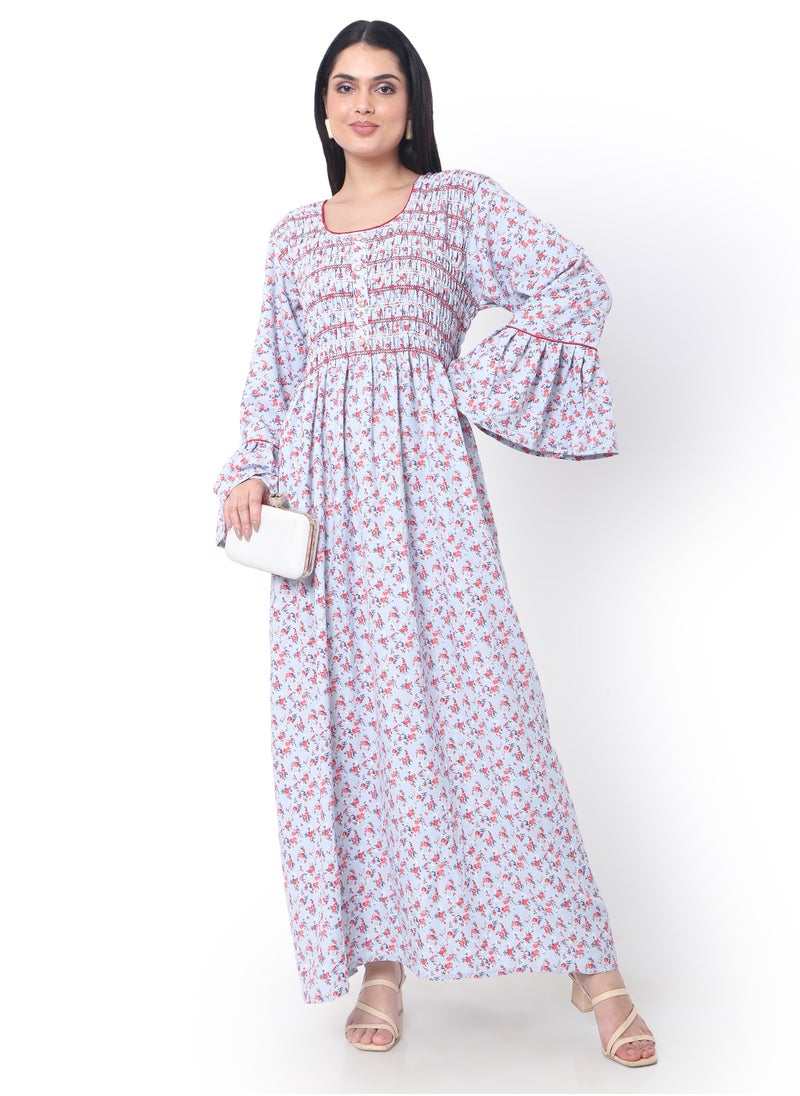 HANA & SARA SMOKING DESIGN CASUAL LONG VISCOSE STYLISH PRINTED ARABIC KAFTAN JALABIYA DRESS  - Image 1