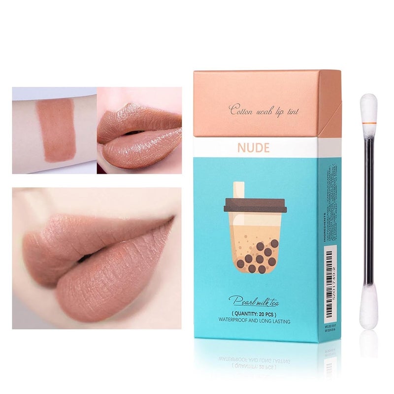 Xiaojmake Tattoo Lipstick Cotton Swab 20PCS Long Lasting Matte Lip Tint Waterproof Non Stick Liquid Lip Gloss Set (Nude) - Image 2