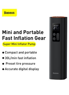 بيسوس منفاخ هواء صغير، ضاغط هواء، مضخة إطارات محمولة يدوية للسيارات مع ضوء LED وكابل 3M، مضخة هواء كهربائية عالية الضغط للسيارات، الدراجات، الدراجات النارية، سيارات الدفع الرباعي، المركبات الترفيهية، الكرات الرياضية والمزيد – مدمجة، تضخيم سريع، سهلة الاستخدام، ملحقات للطرق الوعرة لحالات الطوارئ وصيانة الإطارات  - Image 2