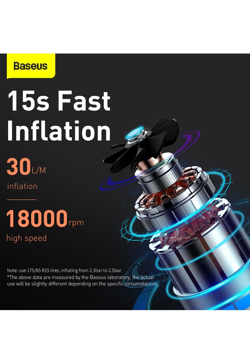Baseus - Mini Air Inflator, Air Compressor, Portable Handheld Tire Pump for Cars with LED Light and 3M Cable, High Pressure Electric Air Pump for Cars, Bikes, Motorcycles, SUVs, RVs, Sports Balls and More - Compact, Fast Inflation, Easy to Use, Off-Road Accessories for Emergency and Tire Maintenance - Image 1