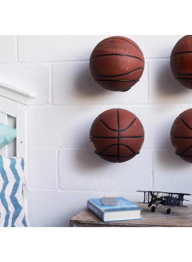 مجموعة من 4 رفوف تخزين الكرات المثبتة على الحائط، كرة القدم، الكرة الطائرة وكرة السلة، معدنية - Image 4