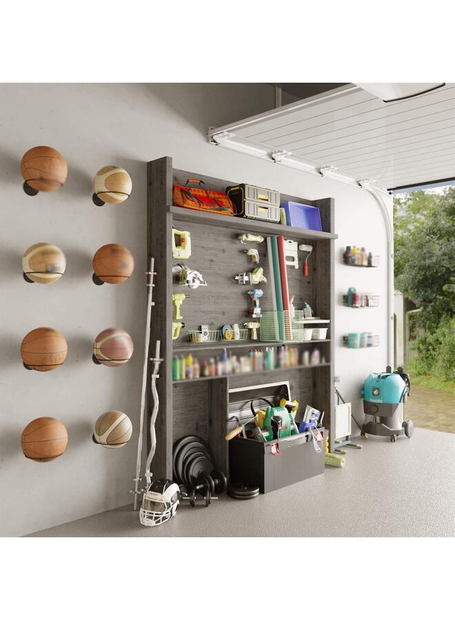 مجموعة من 4 رفوف تخزين الكرات المثبتة على الحائط، كرة القدم، الكرة الطائرة وكرة السلة، معدنية - Image 5