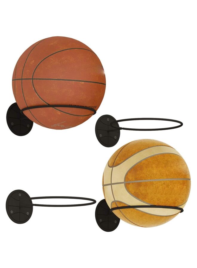 مجموعة من 4 رفوف تخزين الكرات المثبتة على الحائط، كرة القدم، الكرة الطائرة وكرة السلة، معدنية - Image 1