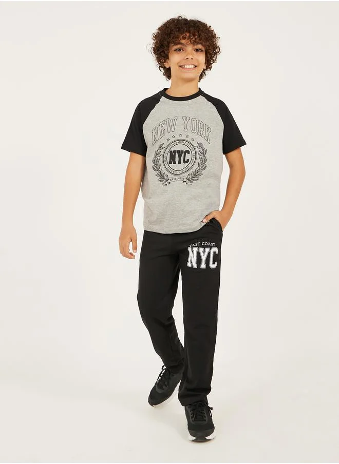 Styli Slogan Print Reglan Sleeve T-Shirt and Joggers Set