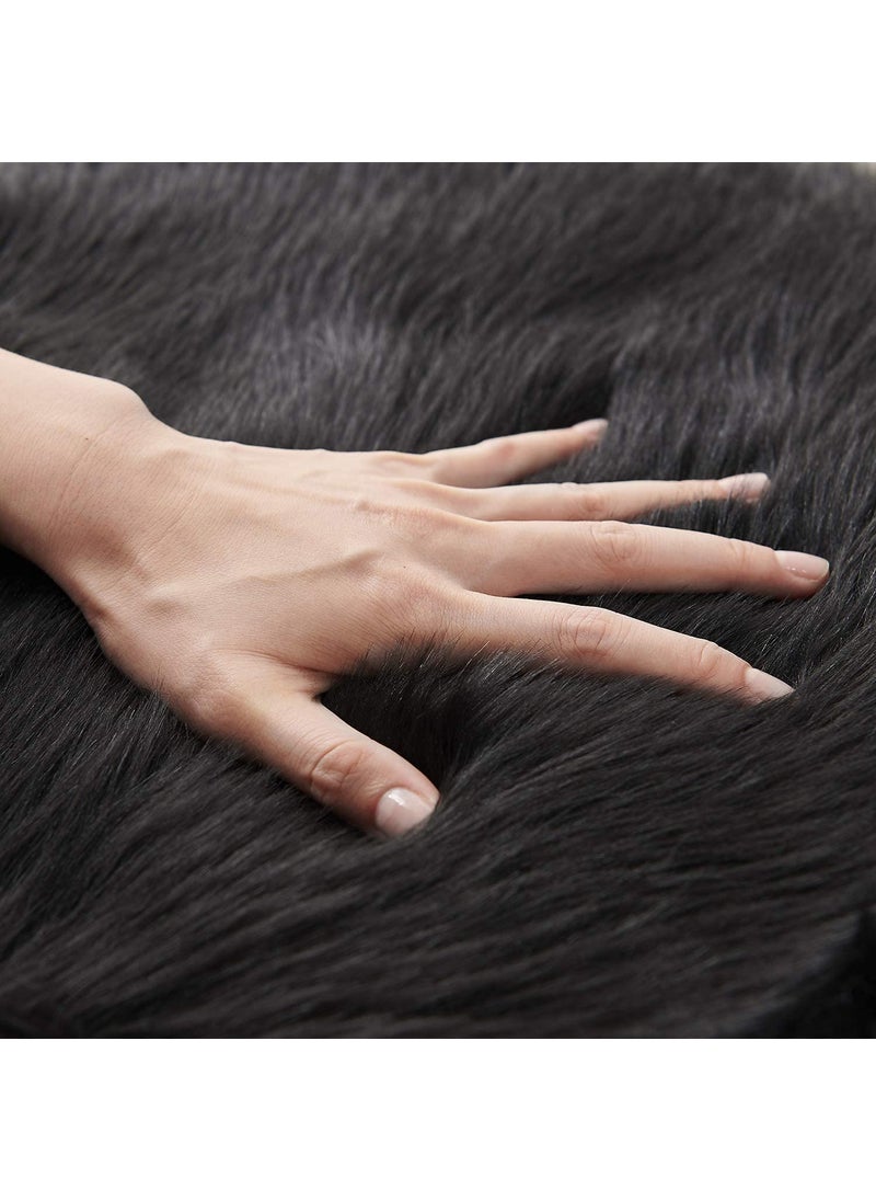 CottonFry CottonFry Faux Sheepskin Fur Area Rugs Round Fur Throw Rug Floor Mat Circular Carpet for Bedroom Soft Circle Kids Play Mat for Nursery Home Decor Black 30x30 Round  - Image 3