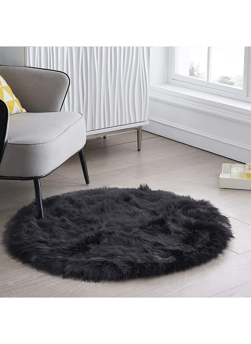 CottonFry CottonFry Faux Sheepskin Fur Area Rugs Round Fur Throw Rug Floor Mat Circular Carpet for Bedroom Soft Circle Kids Play Mat for Nursery Home Decor Black 30x30 Round  - Image 5