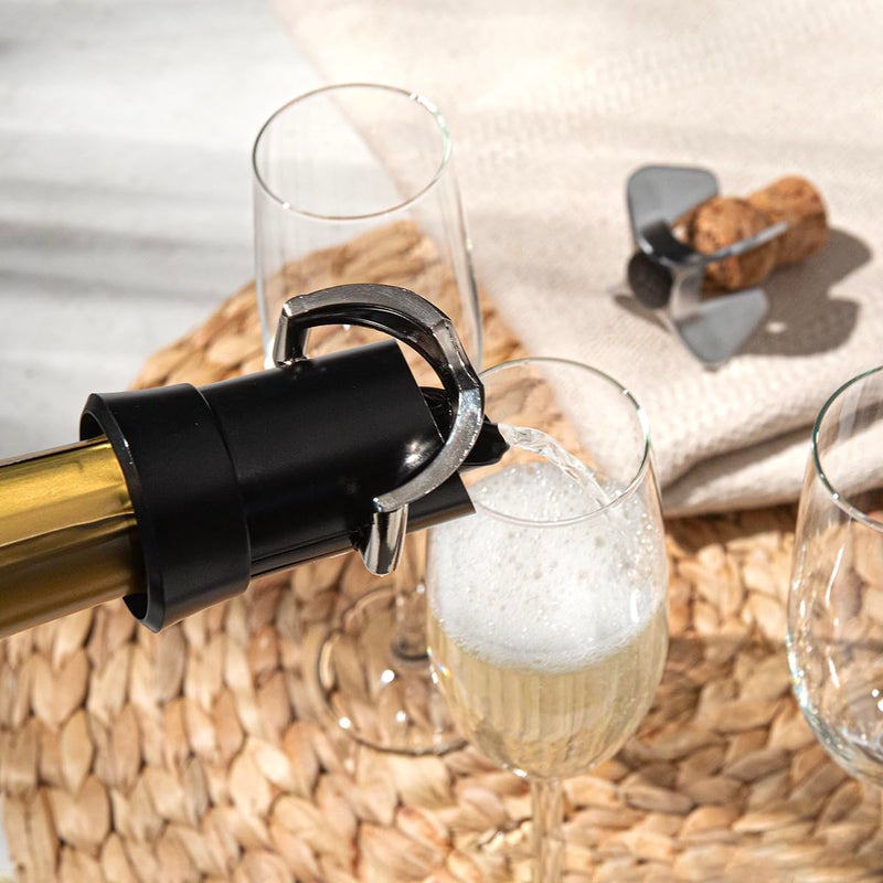 Vacu Vin Vacu Vin Champagne Stopper & Server - Black - 2-in-1 Stopper and Pourer - Preserve Bubbles for Up to a Week with Airtight Seal - Premium Champagne Bottle Stopper & Non-Drip Pouring - Image 2