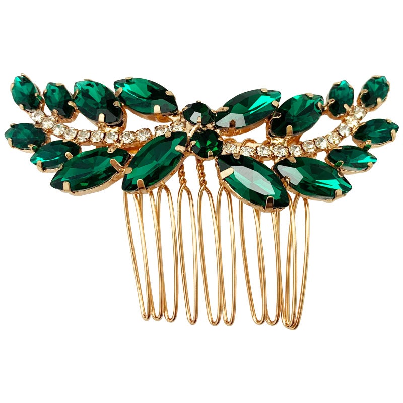 BETITETO Bridal Hair Comb Emerald Green Crystal Wedding Hair Piece Pin Accessories for Women Girls Party (Green) - Image 4