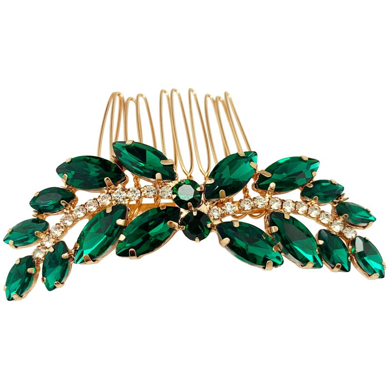 BETITETO Bridal Hair Comb Emerald Green Crystal Wedding Hair Piece Pin Accessories for Women Girls Party (Green) - Image 5