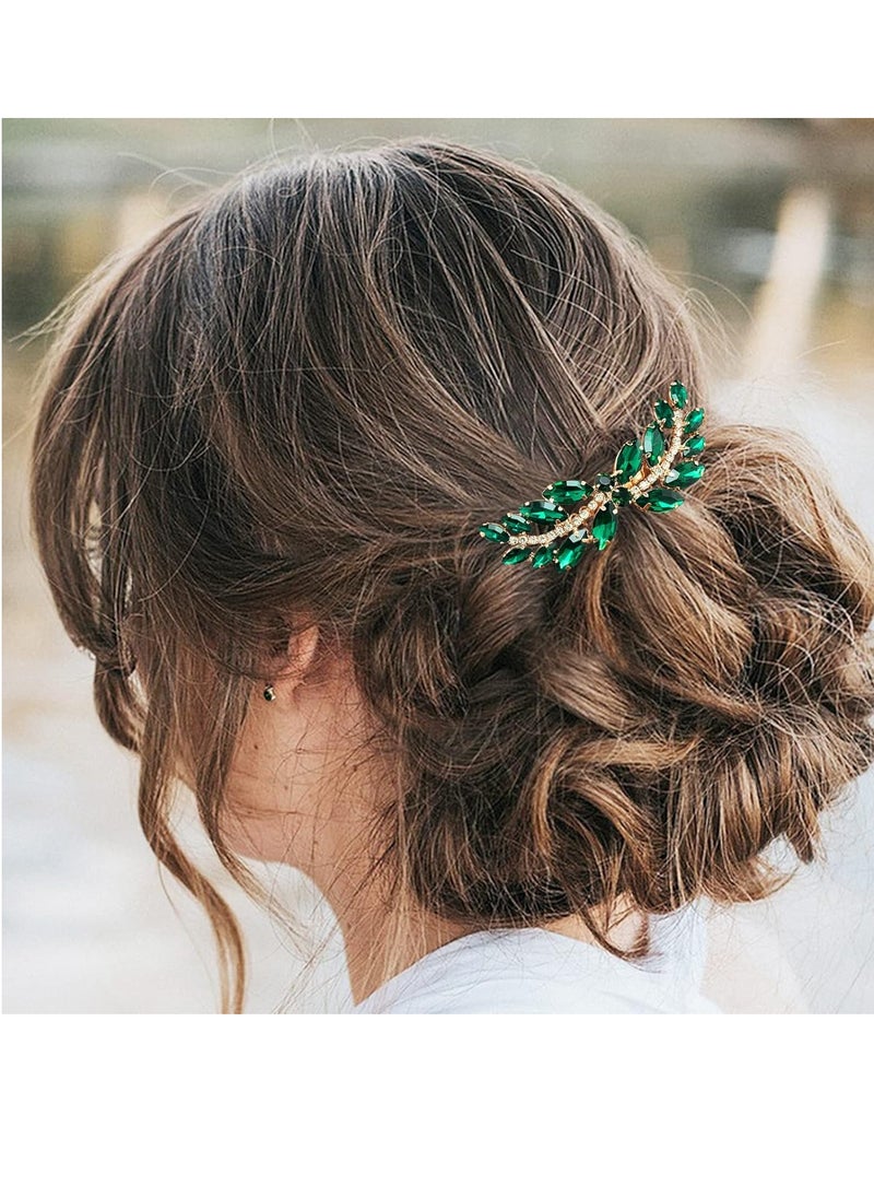 BETITETO BETITETO Bridal Hair Comb Emerald Green Crystal Wedding Hair Piece Pin Accessories for Women Girls Party (Green)  - Image 2