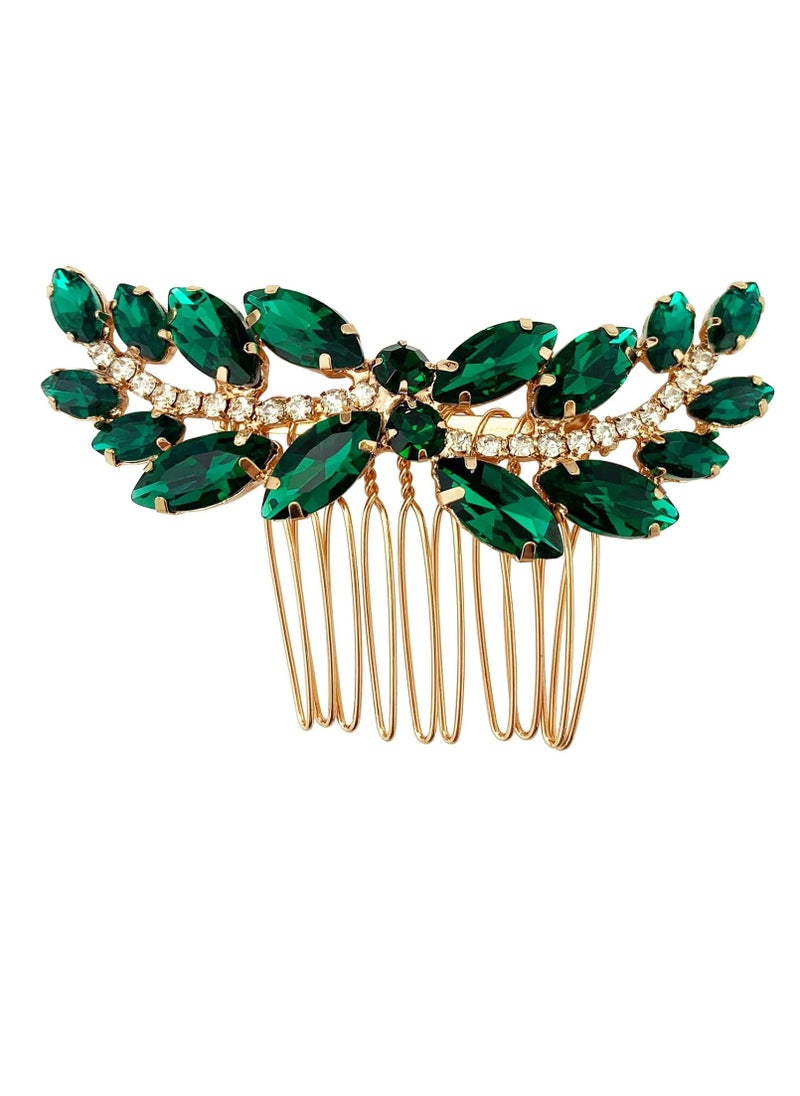 BETITETO BETITETO Bridal Hair Comb Emerald Green Crystal Wedding Hair Piece Pin Accessories for Women Girls Party (Green)  - Image 1