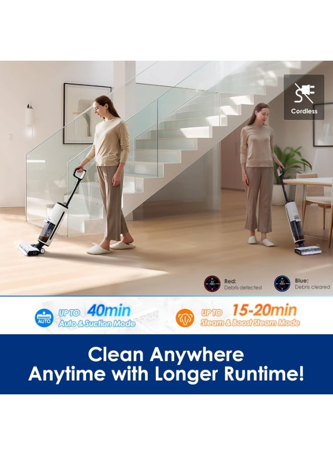 Tineco مكنسة كهربائية بخارية لاسلكية Tineco Floor ONE S7 للتنظيف الجاف والرطب، ممسحة بخارية لتنظيف الأرضيات الصلبة وإزالة الأوساخ اللزجة، مزودة بشاشة رقمية، وتقنية iLoop الحاصلة على براءة اختراع، وتقنية التنظيف الذاتي للفرشاة الرئيسية. - Image 4