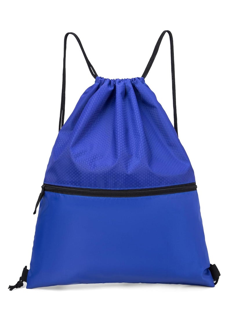 YelaJoy Drawstring Backpack String Bag, Sports Water Resistant String Bag,  Sport Gym Sackpack for Women Men  Party Gym Sport Trip, Large with Zipper, (Blue) - Image 1