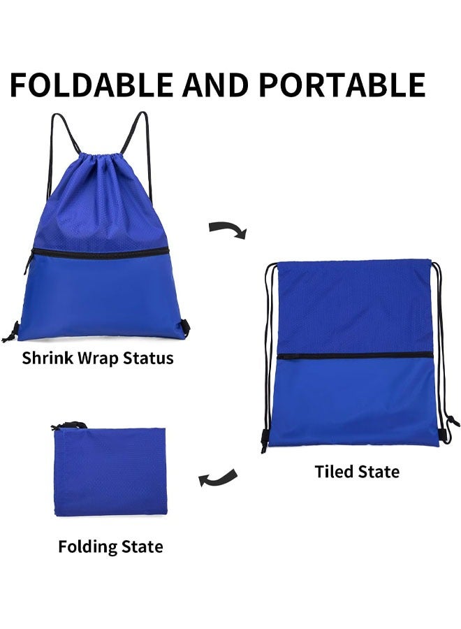 YelaJoy Drawstring Backpack String Bag, Sports Water Resistant String Bag,  Sport Gym Sackpack for Women Men  Party Gym Sport Trip, Large with Zipper, (Blue) - Image 4