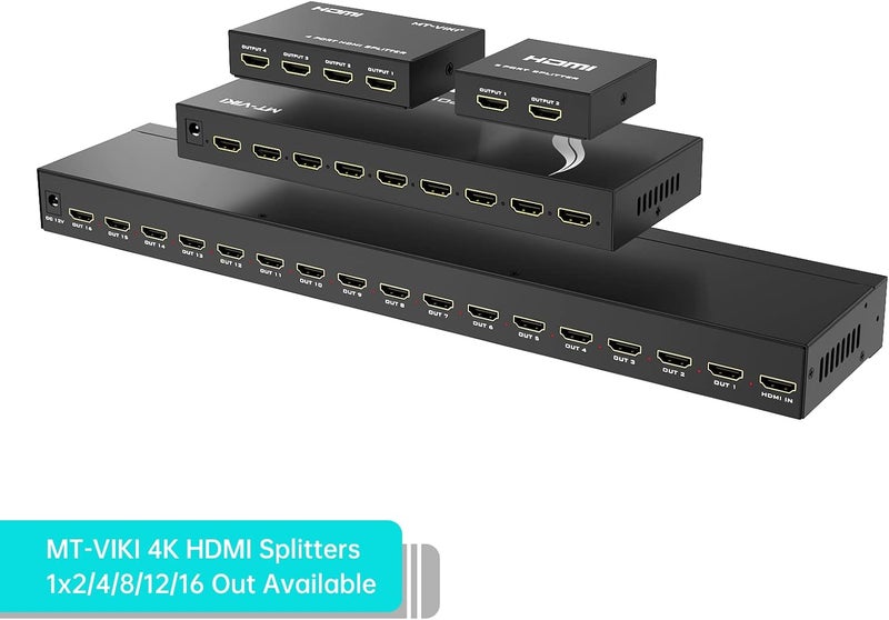 MT-VIKI 4K HDMI Splitter 1 in 16 Out, 16 Ports Powered HDMI Splitter 1x16, Support 3D 4Kx2K Full HD Installable for 1U Rack - Image 2