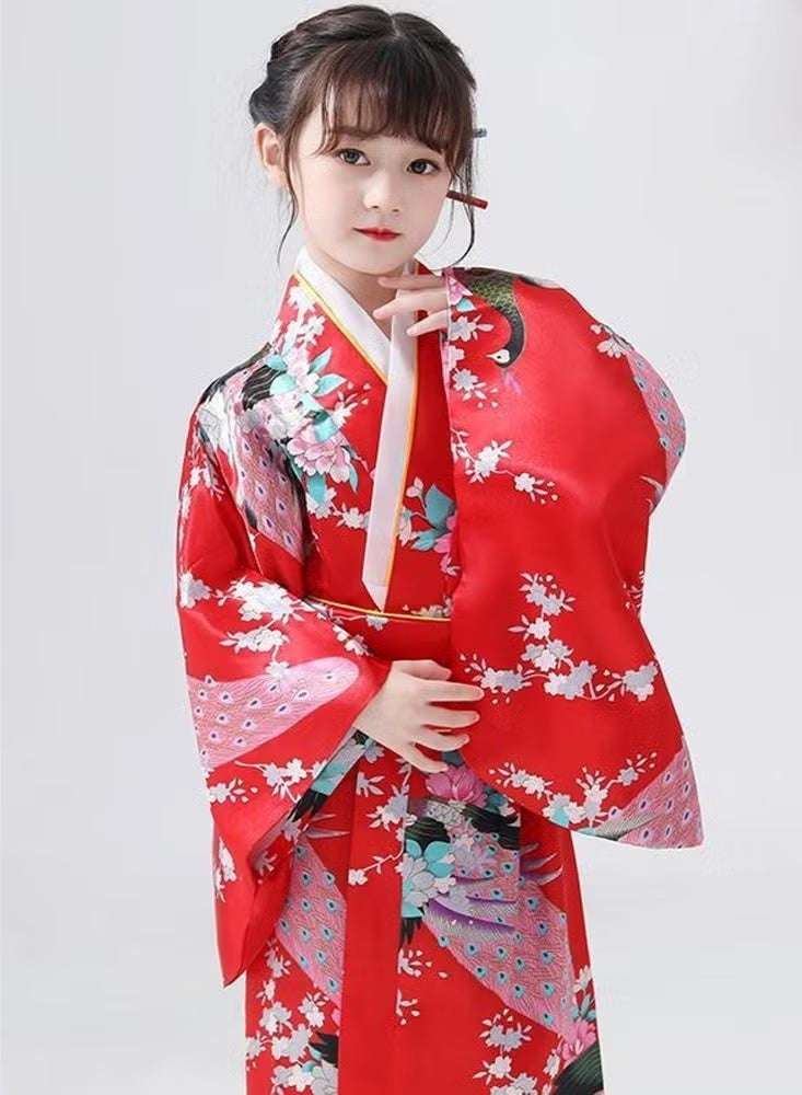 Kids Girls Kimono Japanese Asian Top Dress Robe Sash Belt Outfit - Image 3