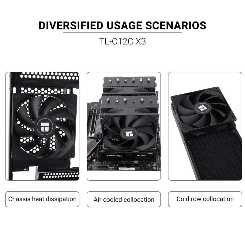 ثيرمالرايت مروحة تبريد علبة الكمبيوتر Thermalright TL-C12C X3 بحجم 120 مم�� مروحة كمبيوتر صامتة مع محمل S-FDB، تصل سرعتها إلى 1550 دورة في الدقيقة (3 قطع) - Image 5