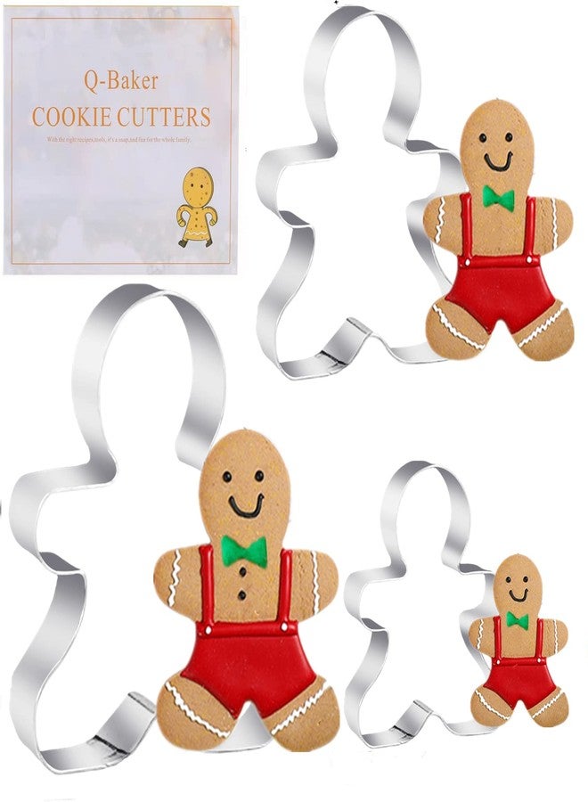 Q-BAKER 3PCS Gingerbread Man Cookie Cutters, 5.12" 4.34" 3.42" Large Christmas Cookie Molds -Stainless Steel Holiday Biscut Cutter Shapes for Baking Gift - Image 1