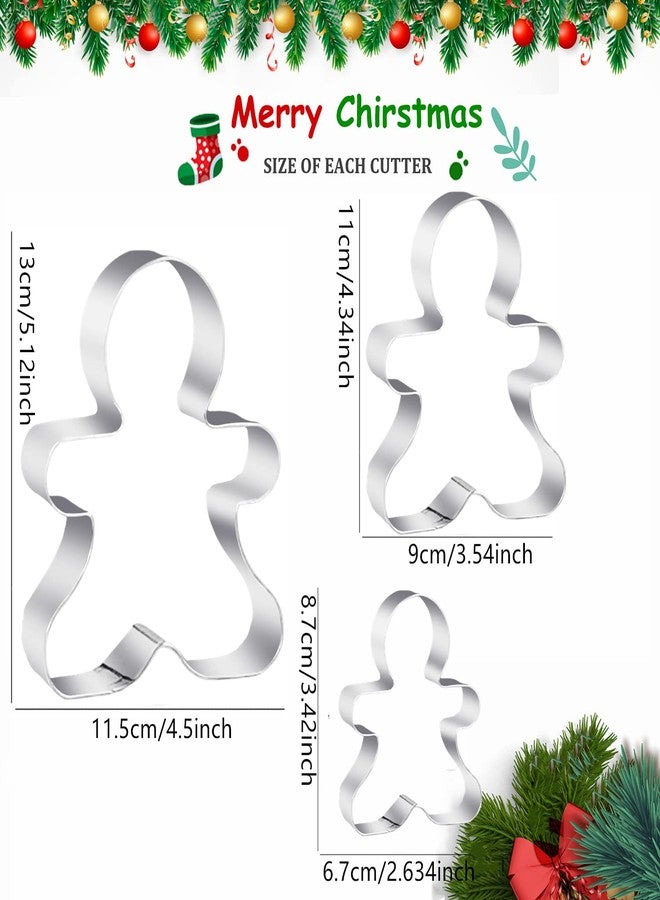 Q-BAKER 3PCS Gingerbread Man Cookie Cutters, 5.12" 4.34" 3.42" Large Christmas Cookie Molds -Stainless Steel Holiday Biscut Cutter Shapes for Baking Gift - Image 2